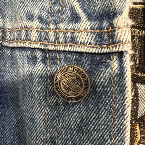Harley Davidson Denim Vest Vintage 100% Cotton Biker Motorcycle Patches - Picture 4 of 6